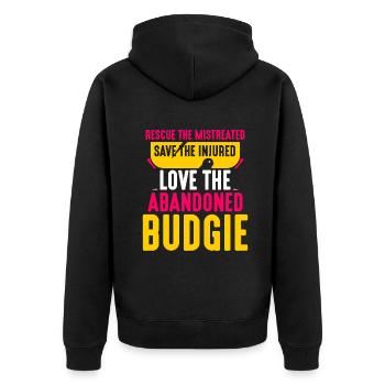 save the injured love the abandoned budgie - Unisex Premium Bio Zip Hoodie - Schwarz - Hinten - Nico (187cm)