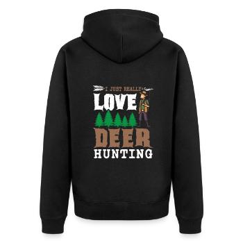 I just really love Deer Hunting - Unisex Premium Bio Zip Hoodie - Schwarz - Hinten - Nico (187cm)