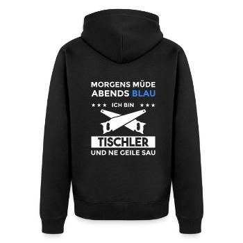 Morgens Müde Abends Blau Tischler - Unisex Premium Bio Zip Hoodie - Schwarz - Hinten - Nico (187cm)