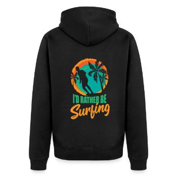 I'd rahter be surfing - Surfing Sport - Unisex Premium Bio Zip Hoodie - Schwarz - Hinten - Nico (187cm)