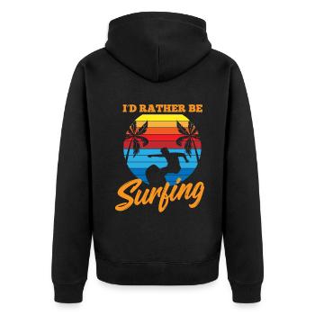 I'd rather be surfing - Surfing Sport - Unisex Premium Bio Zip Hoodie - Schwarz - Hinten - Nico (187cm)