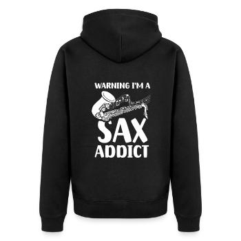 Warning I'm a sax addict - Unisex Premium Bio Zip Hoodie - Schwarz - Hinten - Nico (187cm)