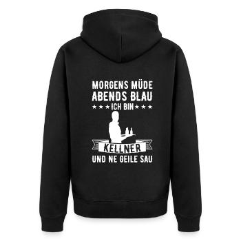 Morgens Müde Abends Blau Kellner - Unisex Premium Bio Zip Hoodie - Schwarz - Hinten - Nico (187cm)