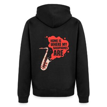 Home is where my saxophones are - Unisex Premium Bio Zip Hoodie - Schwarz - Hinten - Nico (187cm)