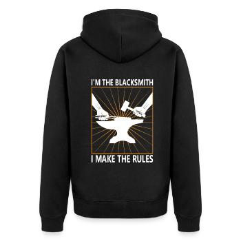 I'm the Blacksmith - I make the rules - Unisex Premium Bio Zip Hoodie - Schwarz - Hinten - Nico (187cm)