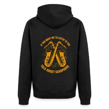 talk about saxophone - Unisex Premium Bio Zip Hoodie - Schwarz - Hinten - Nico (187cm)