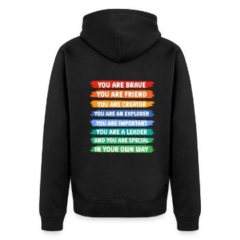You are brave you are friend - Unisex Premium Bio Zip Hoodie - Schwarz - Hinten - Nico (187cm)