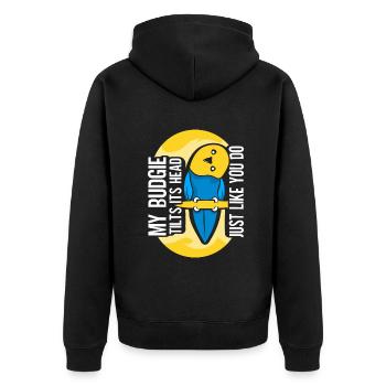 My budgie tilts its head just like you do - Unisex Premium Bio Zip Hoodie - Schwarz - Hinten - Nico (187cm)