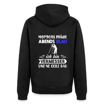 Morgens Müde Abends Blau Vermesser - Unisex Premium Bio Zip Hoodie - Schwarz - Hinten - Nico (187cm)