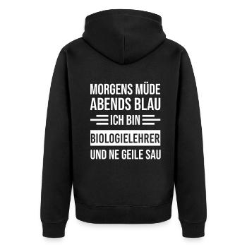 Morgens Müde Abends Blau Biologielehrer - Unisex Premium Bio Zip Hoodie - Schwarz - Hinten - Nico (187cm)
