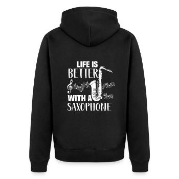 I just really like saxophone ok - Unisex Premium Bio Zip Hoodie - Schwarz - Hinten - Nico (187cm)