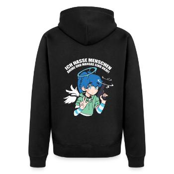 Anime und Mangas sind Okay - Unisex Premium Bio Zip Hoodie - Schwarz - Hinten - Nico (187cm)