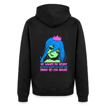Sei immer du selbst außer du kannst ein Anime sein - Unisex Premium Bio Zip Hoodie - Schwarz - Hinten - Nico (187cm)