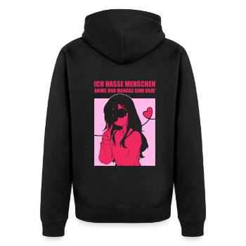 Anime und Mangas sind Okay - Unisex Premium Bio Zip Hoodie - Schwarz - Hinten - Nico (187cm)
