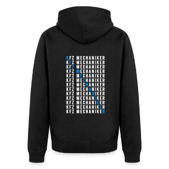Kfz Mechaniker - Unisex Premium Bio Zip Hoodie - Schwarz - Hinten - Nico (187cm)