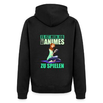 Es ist mein Job mit Animes zu spielen - Unisex Premium Bio Zip Hoodie - Schwarz - Hinten - Nico (187cm)