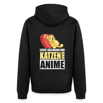 Leicht ablenkbar von Katzen und Anime - Unisex Premium Bio Zip Hoodie - Schwarz - Hinten - Nico (187cm)