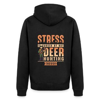 Stress is caused by not Deer Hunting enoug - Unisex Premium Bio Zip Hoodie - Schwarz - Hinten - Nico (187cm)
