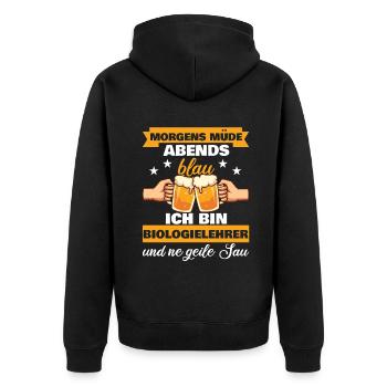 Morgens Müde Abends Blau Biologielehrer - Unisex Premium Bio Zip Hoodie - Schwarz - Hinten - Nico (187cm)