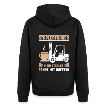 Lagerarbeiter Logistiker Stapler Staplerfahrer - Unisex Premium Bio Zip Hoodie - Schwarz - Hinten - Nico (187cm)