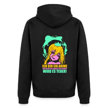 Ich bin ein Anime und wenn ich sarkastisch werde - Unisex Premium Bio Zip Hoodie - Schwarz - Hinten - Nico (187cm)