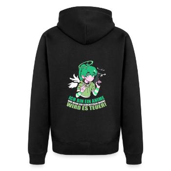 Ich bin ein Anime und wenn ich sarkastisch werde - Unisex Premium Bio Zip Hoodie - Schwarz - Hinten - Nico (187cm)