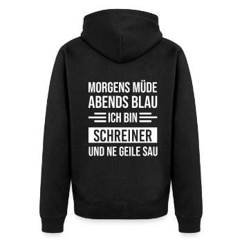 Morgens Müde Abends Blau Schreiner - Unisex Premium Bio Zip Hoodie - Schwarz - Hinten - Nico (187cm)