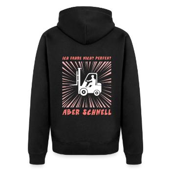 Lagerarbeiter Logistiker Stapler Staplerfahrer - Unisex Premium Bio Zip Hoodie - Schwarz - Hinten - Nico (187cm)