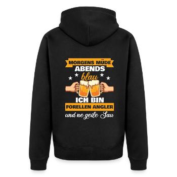 Morgens Müde Abends Blau Forellen Angler - Unisex Premium Bio Zip Hoodie - Schwarz - Hinten - Nico (187cm)