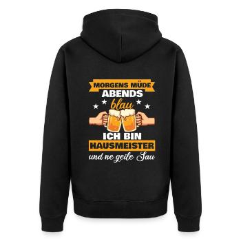 Morgens Müde Abends Blau Hausmeister - Unisex Premium Bio Zip Hoodie - Schwarz - Hinten - Nico (187cm)