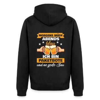 Morgens Müde Abends Blau Paketbote - Unisex Premium Bio Zip Hoodie - Schwarz - Hinten - Nico (187cm)