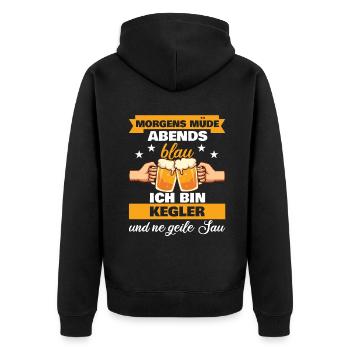Morgens Müde Abends Blau Kegler - Unisex Premium Bio Zip Hoodie - Schwarz - Hinten - Nico (187cm)