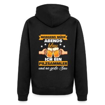 Morgens Müde Abends Blau Pilzsammler - Unisex Premium Bio Zip Hoodie - Schwarz - Hinten - Nico (187cm)