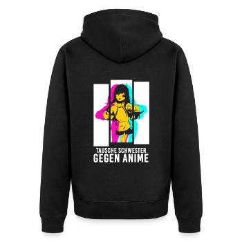 Tausche Schwester gegen Anime - Unisex Premium Bio Zip Hoodie - Schwarz - Hinten - Nico (187cm)
