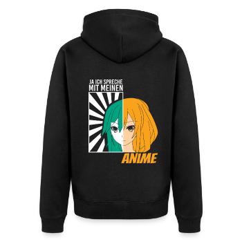 Ja ich spreche mit meinen Anime - Unisex Premium Bio Zip Hoodie - Schwarz - Hinten - Nico (187cm)