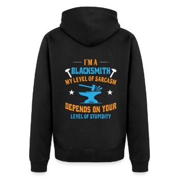 I´m a blacksmith - Unisex Premium Bio Zip Hoodie - Schwarz - Hinten - Nico (187cm)
