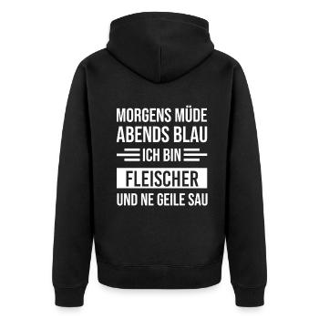 Morgens Müde Abends Blau Fleischer - Unisex Premium Bio Zip Hoodie - Schwarz - Hinten - Nico (187cm)