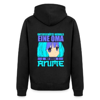 Unterschätze niemals eine Oma mit ihren Anime - Unisex Premium Bio Zip Hoodie - Schwarz - Hinten - Nico (187cm)