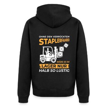 Lagerarbeiter Logistiker Stapler Staplerfahrer - Unisex Premium Bio Zip Hoodie - Schwarz - Hinten - Nico (187cm)