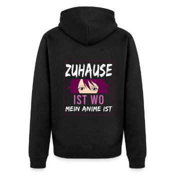 Zuhause ist wo mein Anime ist - Unisex Premium Bio Zip Hoodie - Schwarz - Hinten - Nico (187cm)