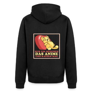 Nur ein Mädchen das Anime und Katzen mag - Unisex Premium Bio Zip Hoodie - Schwarz - Hinten - Nico (187cm)