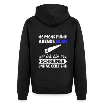 Morgens Müde Abends Blau Schreiner - Unisex Premium Bio Zip Hoodie - Schwarz - Hinten - Nico (187cm)