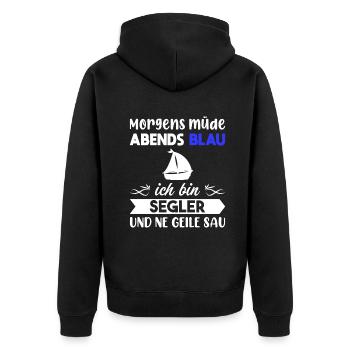 Morgens Müde Abends Blau Segler - Unisex Premium Bio Zip Hoodie - Schwarz - Hinten - Nico (187cm)
