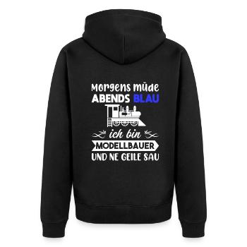 Morgens Müde Abends Blau Modellbauer - Unisex Premium Bio Zip Hoodie - Schwarz - Hinten - Nico (187cm)
