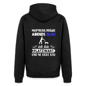 Morgens Müde Abends Blau Platzwart - Unisex Premium Bio Zip Hoodie - Schwarz - Hinten - Nico (187cm)