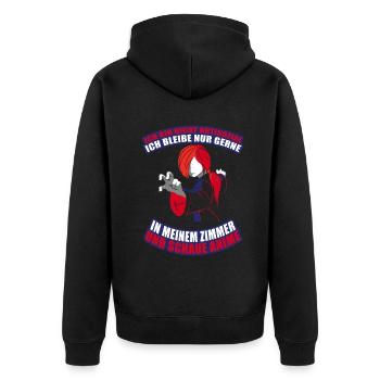 In meinem Zimmer und schaue Anime - Unisex Premium Bio Zip Hoodie - Schwarz - Hinten - Nico (187cm)
