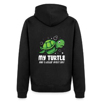 My Turtle and I gossip about you - Unisex Premium Bio Zip Hoodie - Schwarz - Hinten - Nico (187cm)