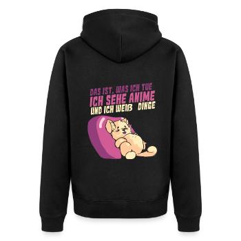 Ich sehe Anime und ich weiß Dinge - Unisex Premium Bio Zip Hoodie - Schwarz - Hinten - Nico (187cm)