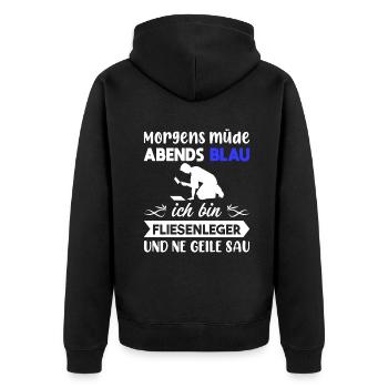 Morgens Müde Abends Blau Fliesenleger - Unisex Premium Bio Zip Hoodie - Schwarz - Hinten - Nico (187cm)