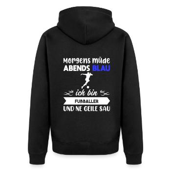 Morgens Müde Abends Blau Fußballer - Unisex Premium Bio Zip Hoodie - Schwarz - Hinten - Nico (187cm)